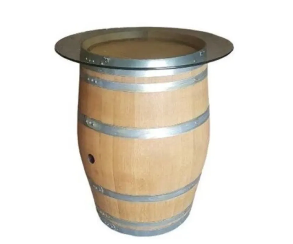 Table Haute tonneau Chêne Avec Plateau Verre
