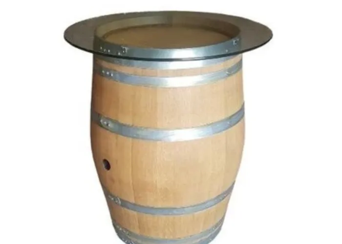 Table Haute tonneau Chêne Avec Plateau Verre