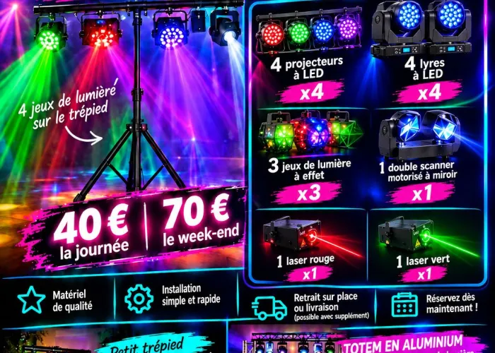 Location jeux de lumière et enceinte connectée 